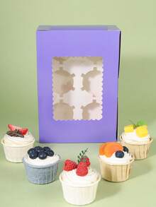3/6/10/14/16pcs Cake Boxes, Cardboard Dessert Packaging Boxes With Transparent Window, Purple Rectangular Baking Boxes, Solid Color Design, Foldable, Suitable For Birthday Party, Wedding, Celebration, Dessert Packaging, Party Supplies - Purple - View 6