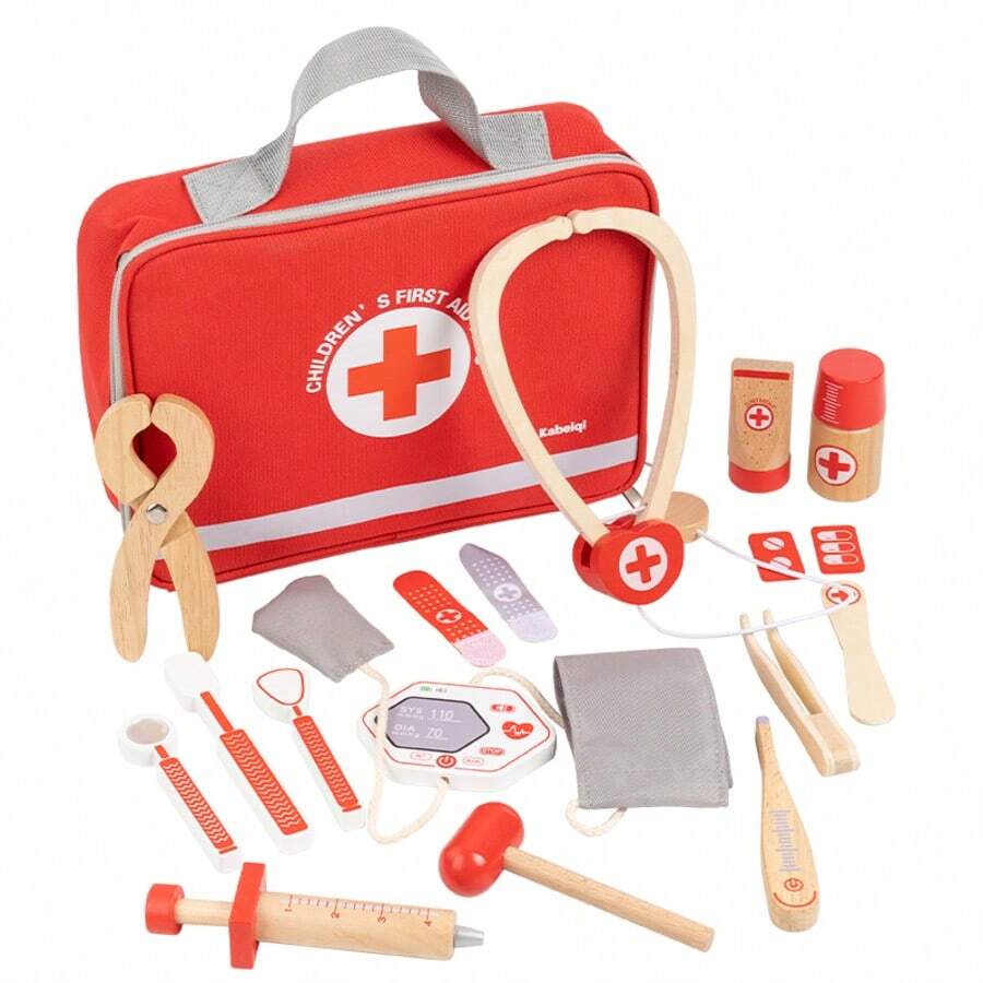 Children's Wooden Danish Noble Red Doctor Tool Handbag Role Play Doctor Housekeeping Simulation Toy - Multicolor - View 1