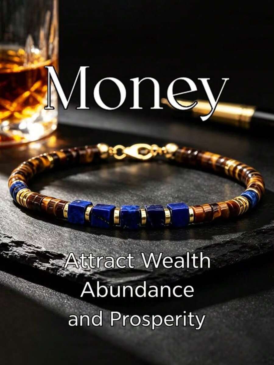 1pc Tiger Eye & Lapis Lazuli Beaded Bracelet, Symbolizing Wealth And Prosperity, Versatile For Daily Wear, Ideal Holiday Gift (Stone Colors Vary And Are Randomly Arranged, Please Order With Caution If You Mind) - Multicolor - View 1