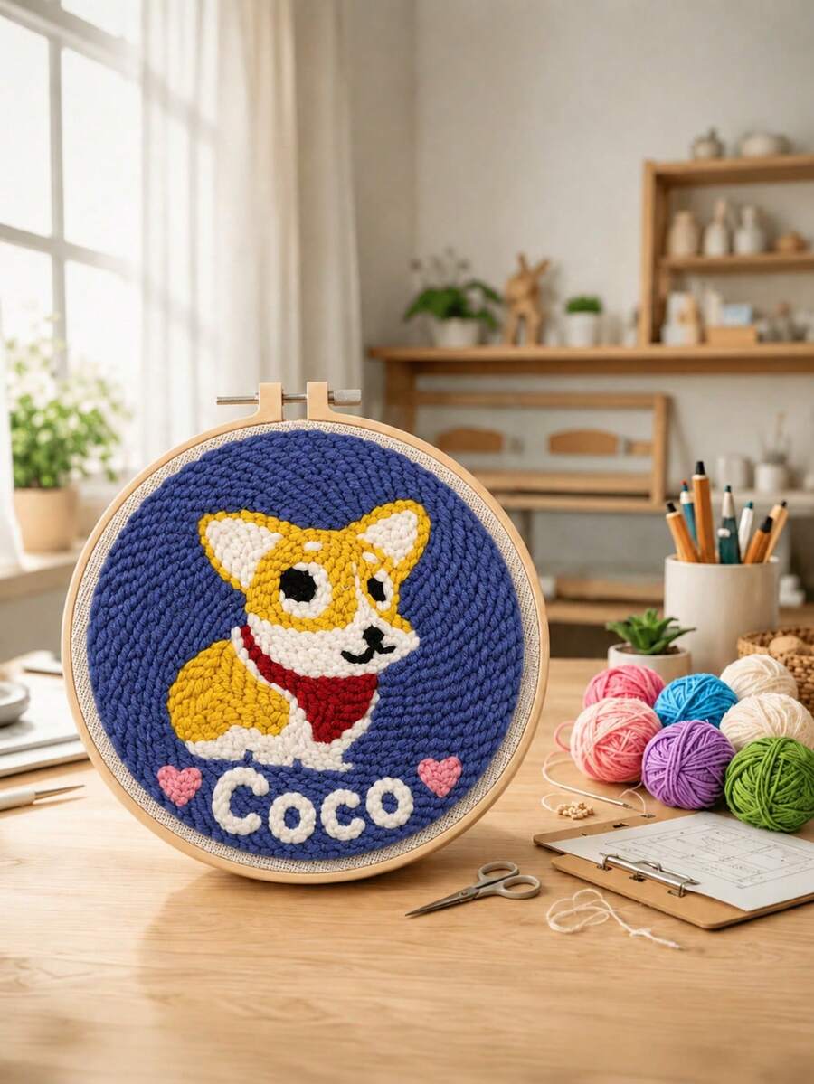 Customized Text Handmade Crafts, Personalized Wall Decor, DIY Punch Needle Embroidery Kit, Animal Pattern Embroidery Set, Creative Children's Gift, Bedroom Decoration, DIY Punch Needle Art - Multicolor - View 1