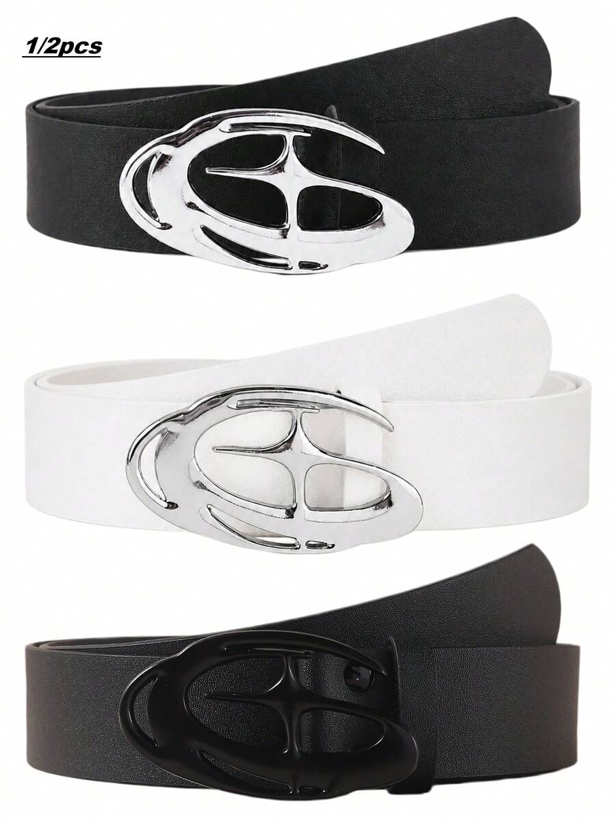 2pcs Cross Star Snap Button Belt, Unisex Fashion Belt - Multicolor - View 1