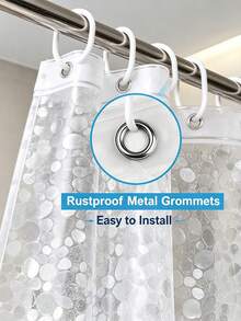 1pc 180*180cm 3D Pebble Texture EVA Shower Curtain, Transparent Waterproof Mold-Resistant Bathroom Curtain With Rust-Proof Metal Grommets And Hooks, Hotel Home Bathroom Partition Decor, Suitable For Daily Shower And Bathroom Renovation - Clear - View 7