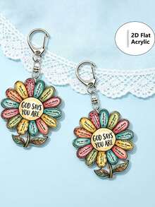 Colorful Flower Bohemian Style Acrylic Flat Keychain Creative Multi-Color Flower Keychain Pendant Flower Acrylic Keychain, Text Pendant Keychain, Inspirational Bag Decoration, Fan Gift - Multicolor - View 7