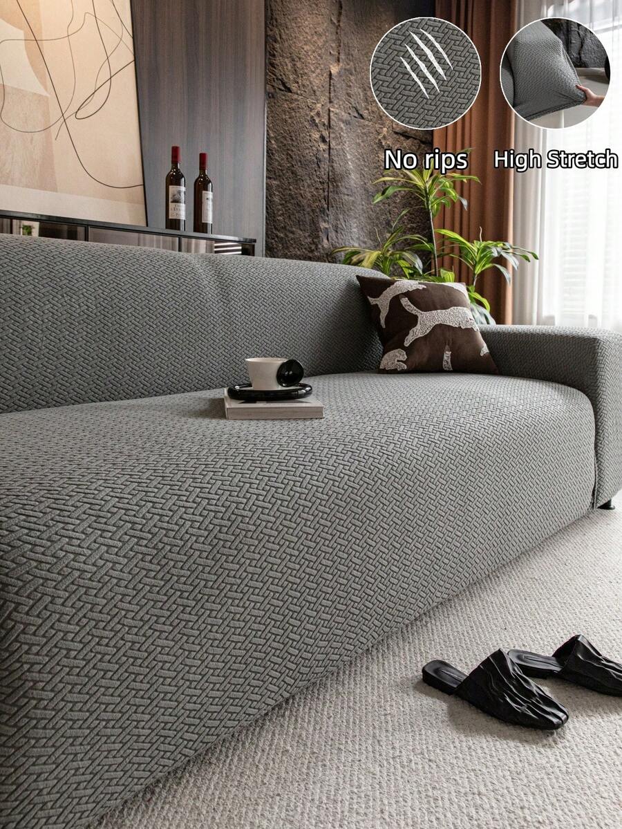 ZXZGM One-Piece Solid Color Jacquard High-Elasticity All-Purpose Sofa Cover, Modern Minimalist Style, Diagonal Woven Texture, Soft And Comfortable, Cat-Scratch-Resistant And Pet-Friendly, Non-Slip And Dustproof, Jacquard Texture Full-Coverage Design, All-Around Protection For Your Sofa, Suitable For All Seasons, Study, Bedroom, Living Room, And Outdoor L-Shaped Sofas (1-4 People).