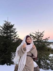 1pc Women's Autumn/Winter Solid Color Tassel Faux Cashmere Scarf, Thickened Warm Dual-Use Shawl/Neck Warmer - White - View 6