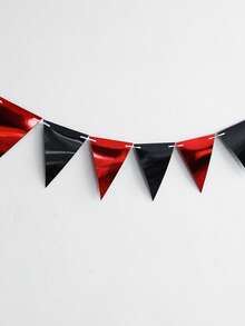16pcs/Set Bendera Segitiga Merah & Hitam Mengkilap, Cocok untuk Dekorasi Pesta Ulang Tahun, Pernikahan, Pesta Bujang, Ulang Tahun Pernikahan, dan Wisuda. - Merah+Hitam - View 10