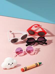 1set 4pcs Kids 3‑8Y Oval & Round PC Stylish Glasses, Cartoon Cat Shape Frame, Cute Eyewear For Summer Party Daily Wear With Glasses Box - Multicolor - View 8