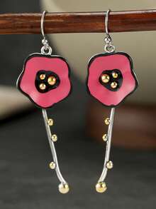 Women's Color-Block Oil Drop Long Hook Earrings, Suitable For Daily Wear, Dates, Spring Outings, Draping Earrings - Silver - View 2