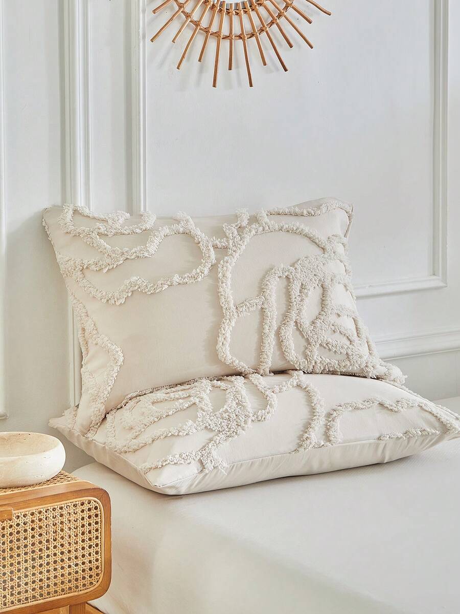 2pcs Khaki Rose Pattern Tufted Pillowcase, Modern Bohemian Style Decorative Pillowcase, Suitable For All Seasons, Soft, Machine Washable - Khaki - View 1