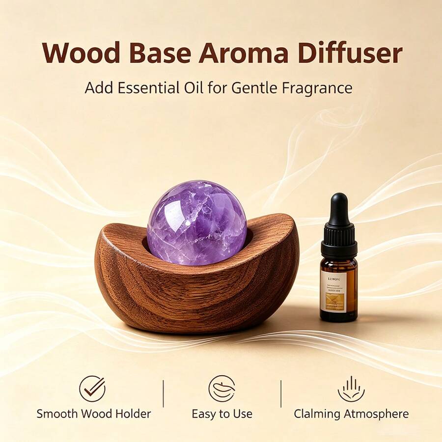 1PC Natural Crystal Yuanbao Shape Aromatherapy Ornament, Amethyst & Rose Quartz Crystal Ball Incense Holder, Healing Mineral Essential Oil Diffuser