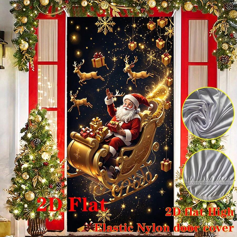 1pc Christmas Banner Party Decoration, Featuring A Design Of Santa Claus And Reindeer, Suitable For Decorating Christmas, Indoor And Outdoor Photography Props And Home Wall Decorations - A - View 1