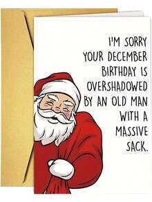 1Pc December Birthday Card: Cartoon Santa Claus Humorous Christmas Birthday Card, Suitable For Gifting To Friends, Colleagues, And Loved Ones, As A Fun Holiday Card - Suitable For Special Occasions - View 8