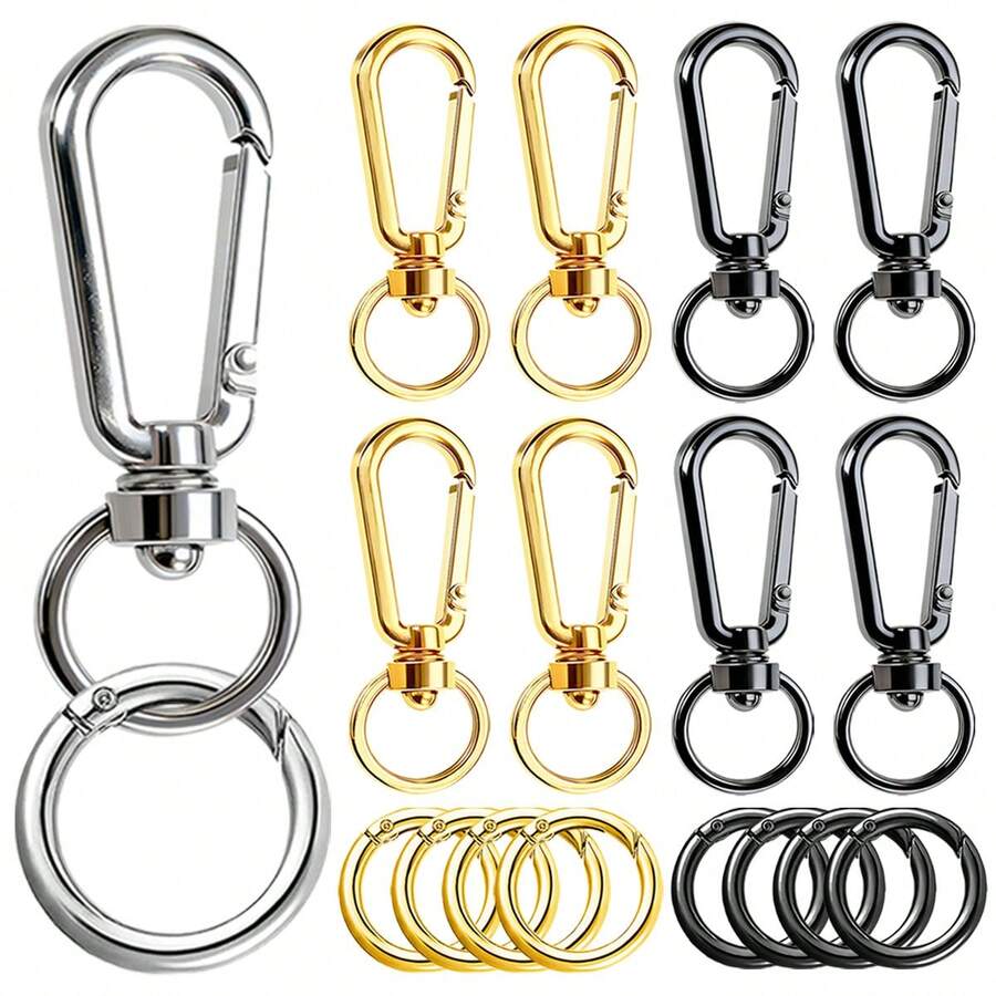 16 st dubbelöppnande roterande fjäderlås och fjäderringar i legering, lämpliga för nyckelringar, nyckelband, väskor, husdjurshalsband, DIY-pyssel och presenttillverkning - 7G platt spännfjäderspiral - Visa 1