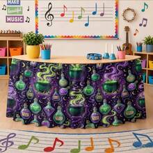 1pc Halloween & Christmas Party Tablecloth, Rectangular Table Skirt, Witch's Potion Cauldron Theme With Magic Bubble Bottle & Boiling Cauldron Print, Perfect For Holiday Parties, Garden Afternoon Tea, Wedding Dessert Table - A - View 5
