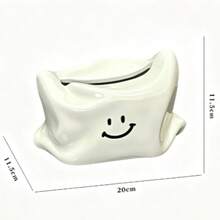 1pc Smiling Face Ceramic Tissue Box, Asymmetrical Wrinkled Artistic Design Decorative Tissue Holder, Modern Cute Napkin Storage Box, Suitable For Living Room Coffee Table Home Desktop Decor - Multicolor - View 4