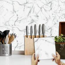 10/20pcs Modern Marble Pattern Self-Adhesive Wall Stickers, Waterproof Oil-Proof Removable Wallpaper, Suitable For Home Kitchen, Bathroom, Living Room, Bedroom Decoration, Wall, Countertop, Desktop, Cabinet Surface - Multicolor - View 6