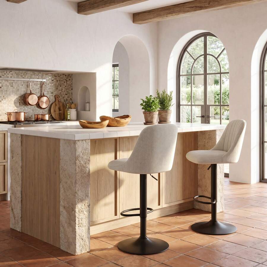 Goeurvant Height Adjustable Bar Stools 360° Swivel Breakfast Bar Chairs With Backrest And Matte Black Metal Base Modern Counter Stools For Living Room And Home Bar Set Of 2/4/6-Beige Textured Fabric - Beige Textured Fabric - View 1