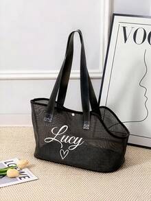 Custom Fashion Personalized Embroidered Name Pet Bag, Suitable For Small Dogs And Cats, Lace Pet Carrier Bag, Multi-Color Embroidered Letters, Handheld And Shoulder Dual-Use Travel Bag, Portable And Travel Bag, Perfect Pet Gift - Multicolor - View 11