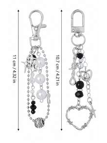 Gothic Star Tassel Beaded Keychain, Heart Pendant Women's Bag Chain Key Ring, Cute Keychain, Y2K Keychain Accessory, Heart Key Chain, Suitable For Key Bag, Women's Gift - Multicolor - View 8