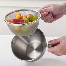 4-Piece CY Mixing Bowl Set With Handles: Stainless Steel Bowls Featuring Measurement Markings, Handles, And Strainers. This Multifunctional Set Is Designed For Mixing Batters, Eggs, And Cream, As Well As For Washing And Draining Fruit, Rice, And Beans. - View 5