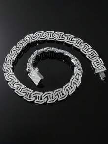 Gold & Silver Dual-Tone Infinity Link Chain Necklace, 17mm Geometric Full Rhinestone Choker, European & American Hip-Hop Street Rap Music Festival Party Versatile Jewelry - Geometric Chain - View 6