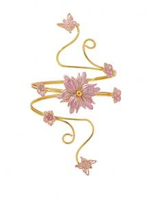 1pc Fashion Metal Flower Element Pendant Bracelet Suitable For Women's Daily Wear And Beach Vacation - Pink - View 6