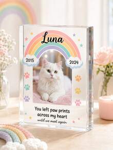 Customized Cat Memorial Acrylic Block, Personalized Rainbow Bridge Photo Crystal Plaque, Cat Loss Remembrance Gift, Forever In My Heart Keepsake, Custom Pet Memorial Decoration For Cat Lovers - Multicolor - View 6