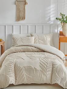 2/3pcs Khaki Turtle Shell & Bamboo Leaf Tufted Jacquard Duvet Cover Set, Modern Boho Style All Season Bedding Set, Queen/King Size Duvet Cover, Soft & Breathable, Machine Washable, Zipper Closure (1 Duvet Cover + 1/2 Pillow Shams, No Filling) - Khaki - View 2