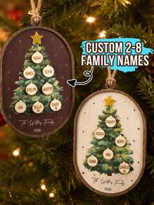 Custom Festive Christmas Family Tree Ornament, Personalized Name Hanging Decor, Merry Christmas Wooden Decoration For Gift Giving And Holiday Party Favors, Customized Xmas Ornament With 2-8 Custom Family Names, Customizable Holiday Keepsake Gift. - Style a - View 1