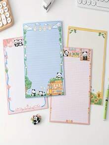 30 Sheets Panda Cartoon Notebook, Cute Panda & Floral Design, Macaron Color High-Quality Paper, Detachable Pages, Suitable For Journaling, Sketching, Scrapbooking, Aesthetic Stationery Gift For Panda Lovers - Multicolor - View 2