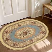 1pc Oval Flannel Door Mat, Soft Comfortable Absorbent Non-Slip Machine Washable With Anti-Slip Backing, European Floral Scroll Pattern Design, Suitable For Entrance, Living Room, Bedroom, Kitchen, Bathroom, Patio, Hallway, Laundry Room, Multi-Functional Home Floor Mat Holiday Decor Carpet - Multicolor - View 5