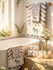QIBHI Set Handuk Katun Lembut 4 Buah, Handuk Zebra Bergaris Premium untuk Kamar Mandi, Sangat Menyerap, Cepat Kering, Set Handuk Mandi Ringan 2 Handuk Mandi Besar, 2 Handuk Tangan, - Hitam dan Putih - View 3