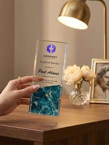 1pc Personalized Marble Pattern Acrylic Trophy Plaque, Customized Logo & Photo Engraving, Service Award, Corporate Employee Recognition Retirement Anniversary Gift, Suitable For Office Workplace - Multicolor - View 8