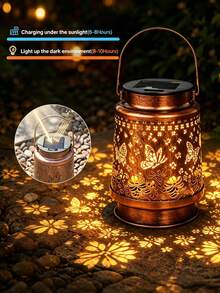 1PC Antique Bronze Hollow Butterfly Solar Hanging Lantern, Shadow Projection LED Solar Lamp, Outdoor Waterproof Decor Ornament For Patio Yard Porch Garden Daily & Festival Lighting - Multicolor - View 7