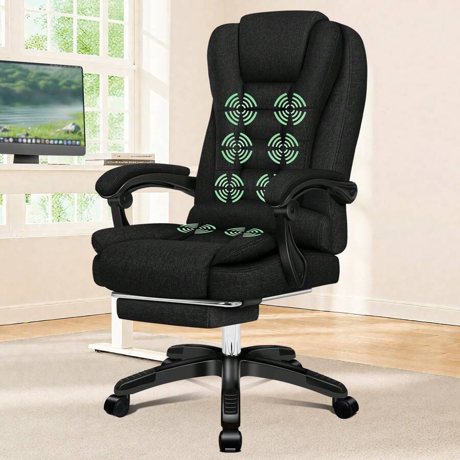 ELFORDSON Office Chair With 8-Point Massage And Seat Heating Computer Desk Chair With Footrest, High Back 150° Recliner Tilting Function Fabric - Black - View 1