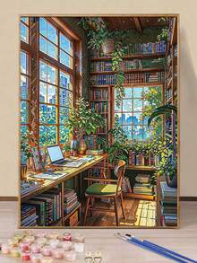 DIY Cozy Library Corner (8x12 / 16x20 Inches) Paint By Numbers Kit (Acrylic) Arts & Crafts For Adult Beginners, Relaxing Home Wall Decor, Study Room Aesthetic, And Unique Holiday Gifts - Sets - View 1