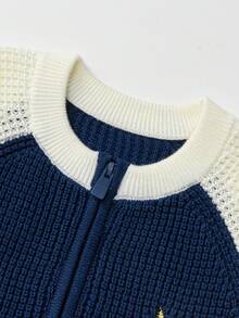 Balabala Color‑Block Raglan Sleeve Knit Cardigan Soft Base Top For Kids Spring Autumn - Blue and White - View 6