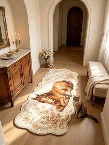 1pc Vintage Pony Long Strip Rug, Elegant Romantic Style, Hallway Runner, Kitchen Rug, Area Rug, Home Decor, Bedroom Rug, Garden Rug, Washable Rug - Multicolor - View 3