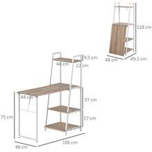 Opklapbaar bureau - 2-in-1 boekenplankbureau - 4 planken - Licht eikenhoutlook, wit metaal - A - Bekijken 5