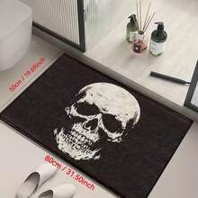 1 pieza Felpudo con diseño de patrón de calavera, material de terciopelo rectangular, 1000g/m², absorbente y suave, fácil de limpiar, lavable a máquina, adecuado para entrada, baño, cocina, ducha y otra decoración del hogar - Negro - Ver 5
