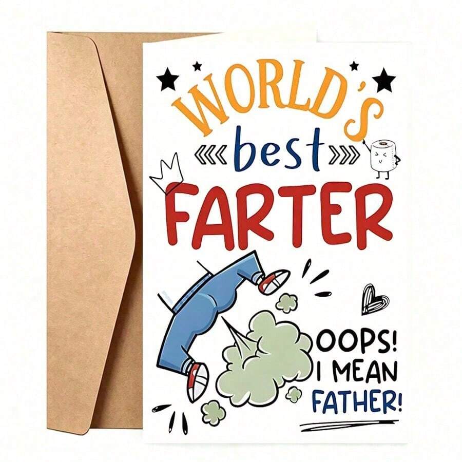 1pc Humorous Father's Day Greeting Card - World's Best Dad, Perfect Gift For Children To Give To Father On Birthday And Special Occasions, High-Quality Paper Material, Suitable For Anyone - One Size Fits All - View 1