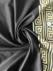 Baroque Palace Style Vintage Scroll Print Men's Plus Size Button Short Sleeve Shirt - Black - View 8