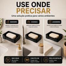 Saboneteira Parede Com Dreno Fita 3M Sem Furar Banheiro Cozinha Lavanderia - preto - Visão 2