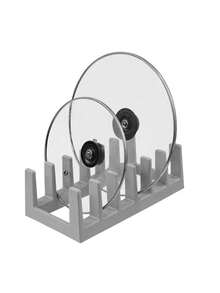 1pc Kitchen Countertop Pot Lid Rack, Multi-Functional Draining Storage Organizer, Suitable For Kitchen Countertop, Can Hold Pot Lids, Plates, Saucers, Cutting Boards, Used For Drying And Organizing Tableware - Grey - View 1
