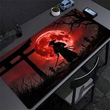 1pc Red Swordsman Large Gaming Mouse Pad, Black Silhouette Extended Desk Mat, Office Desk Accessory Non-Slip Computer Pad, Rubber Base Laptop Keyboard Pad, Durable Spill-Proof For Home Office Gaming - View 1