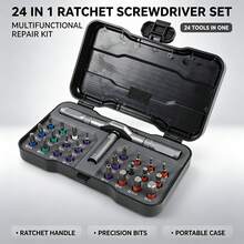 24-In-1 Multi-Function Ratchet Screwdriver Set With Detachable T-Handle, 58-Tooth 6.2° High Torque Magnetic Bit Kit, Suitable For Bicycle, Home And Digital Device Repair - Multicolor - View 2