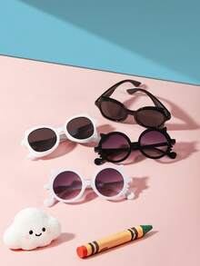 1set 4pcs Kids 3‑8Y Oval & Round PC Stylish Glasses, Cartoon Cat Shape Frame, Cute Eyewear For Summer Party Daily Wear With Glasses Box - Multicolor - View 4