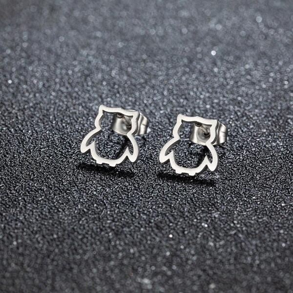 1 Pair Hollow Outline Owl Earrings Stainless Steel Openwork Animal‑Themed Ear Jewelry Gift For Women Girls