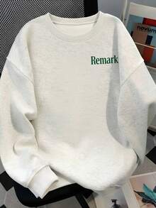 Vintage Green Mountain Slogan Print Oversized Grey Sweatshirt, High Street Vibe Long Sleeve Autumn Top - White-gray - View 2