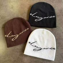 1pc Minimalist "Elegant" White Letter Knit Beanie - Versatile Fashion Accessory For Autumn/Winter - A - View 2